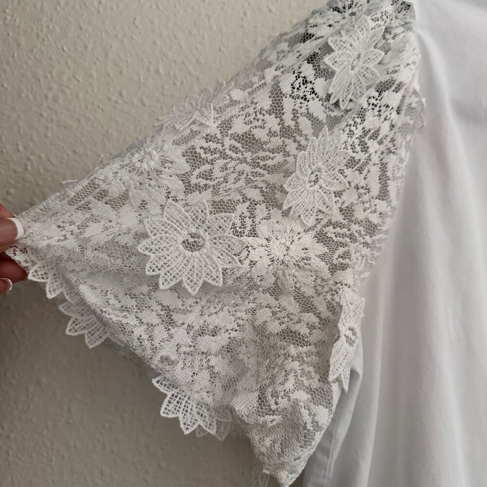 Zara White Lace-Sleeve Peplum Top Size S - Coquette - Picture 4 of 9